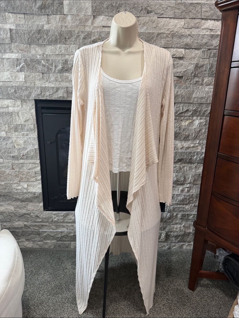 Lulu's Cream Long Open-Front Ribbed Duster Cardigan - Picture 6 of 7